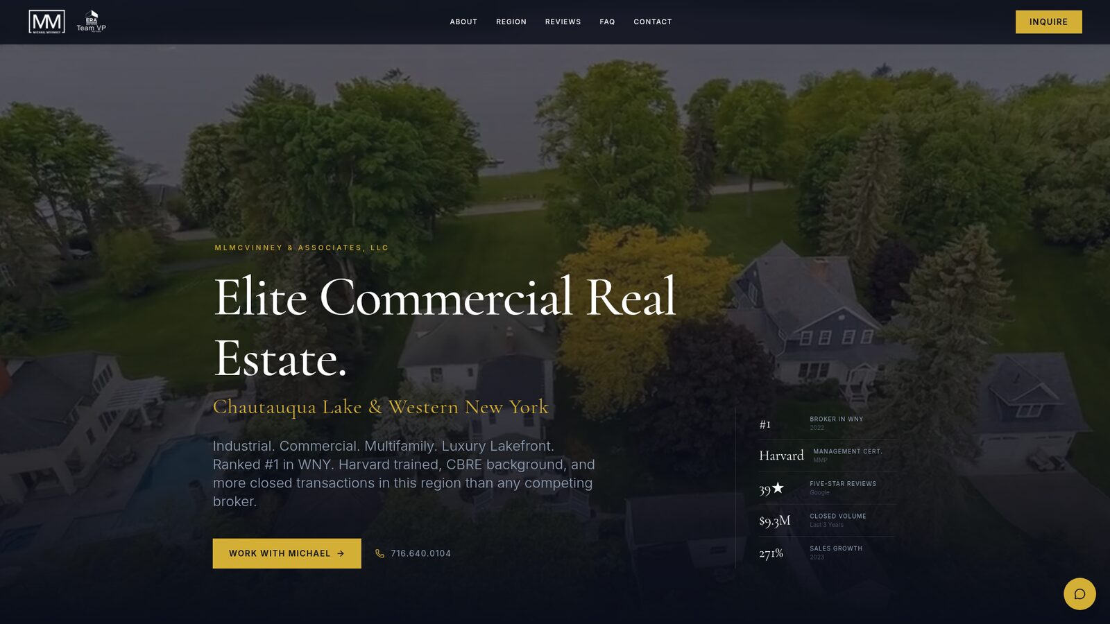 Homepage screenshot of MLMcVinney & Associates, a commercial real estate website designed and developed by Buffalo Digital Advertising